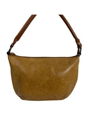 Vintage Fossil Camel Tan Distressed Leather Shoulder Bag Top Zip Closure